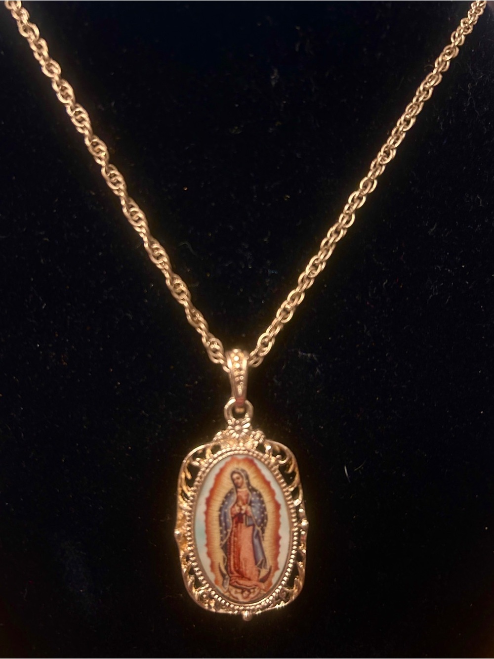 Gold-Tone Guadalupe Pendant Necklace - Religious Women's Jewelry